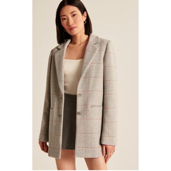 Abercrombie & Fitch gray plaid pea coat S tall - Picture 1 of 6